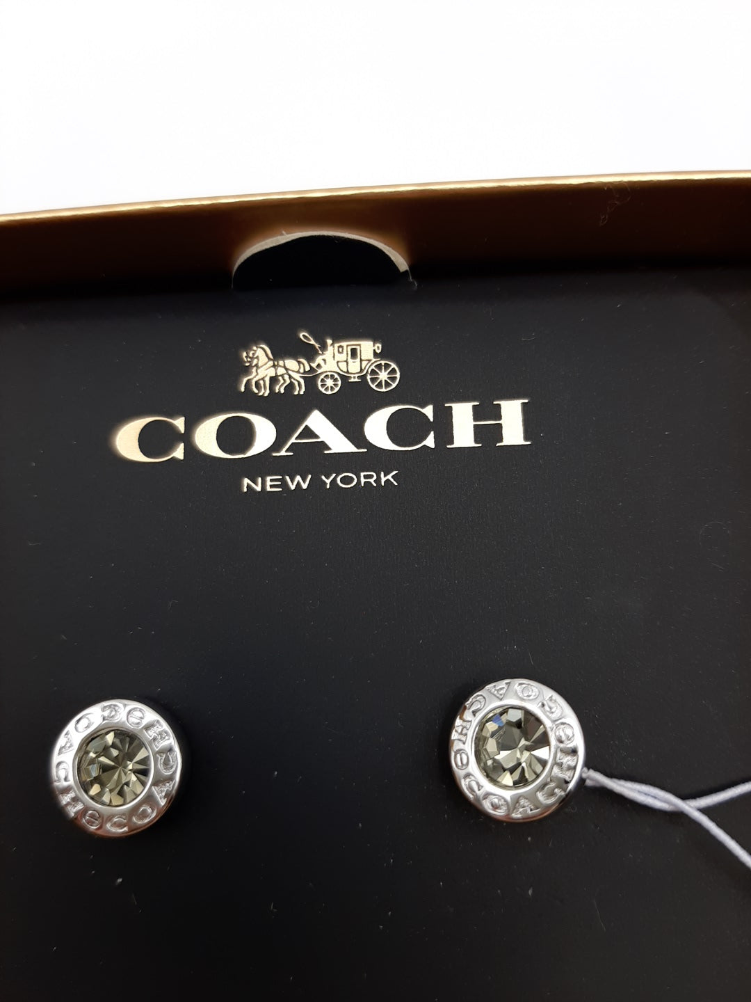 COACH F54516 Silver Open Circle Stone Stud Earrings - New with Gift Box